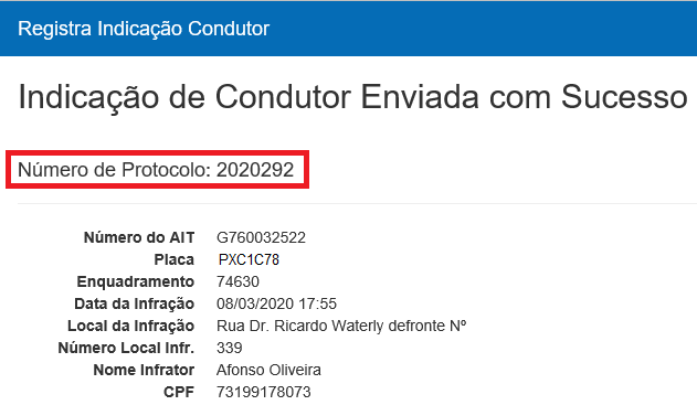 Confirmação de Indicação cadastrada