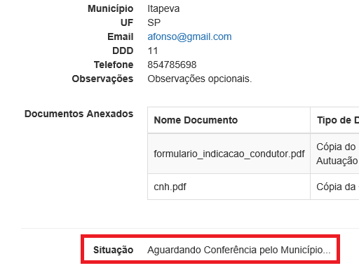 Situação da Indicação